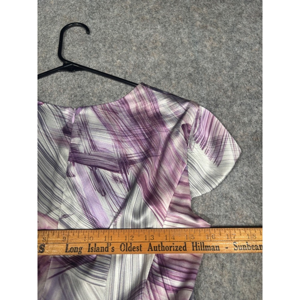 Armani Collezioni Silk Sheath Dress Womens 8 Purple Abstract Knot V-Neck Italy - Picture 10 of 14